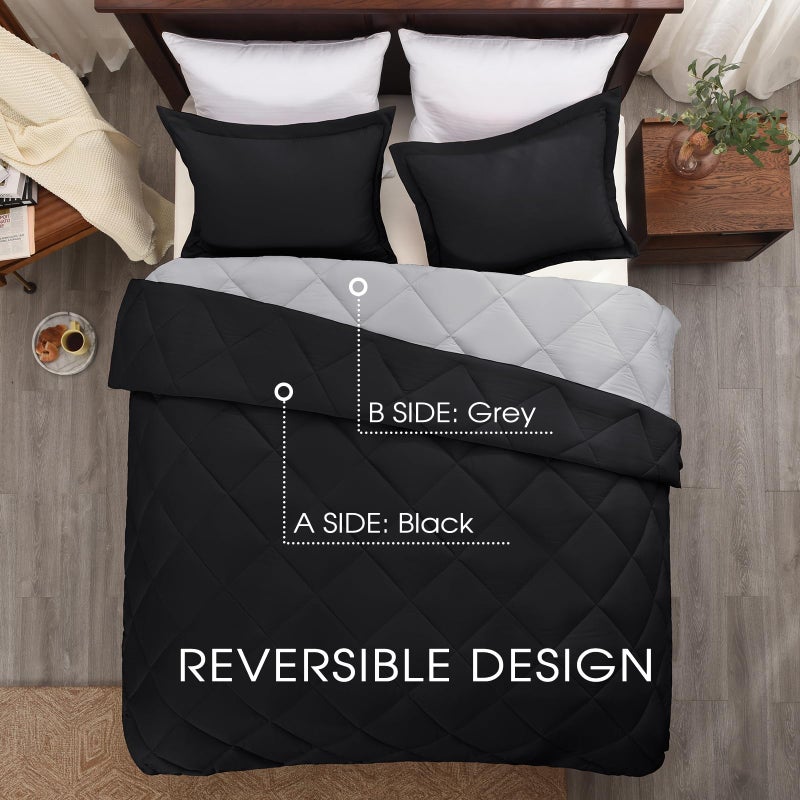 Basic Beyond Beyond Basic Twin Comforter Set - Reversible All Seasons, Black/Grey, 1 Comforter (66"x92") and 1 Pillow Sham (20"x26"+2") - Image 3